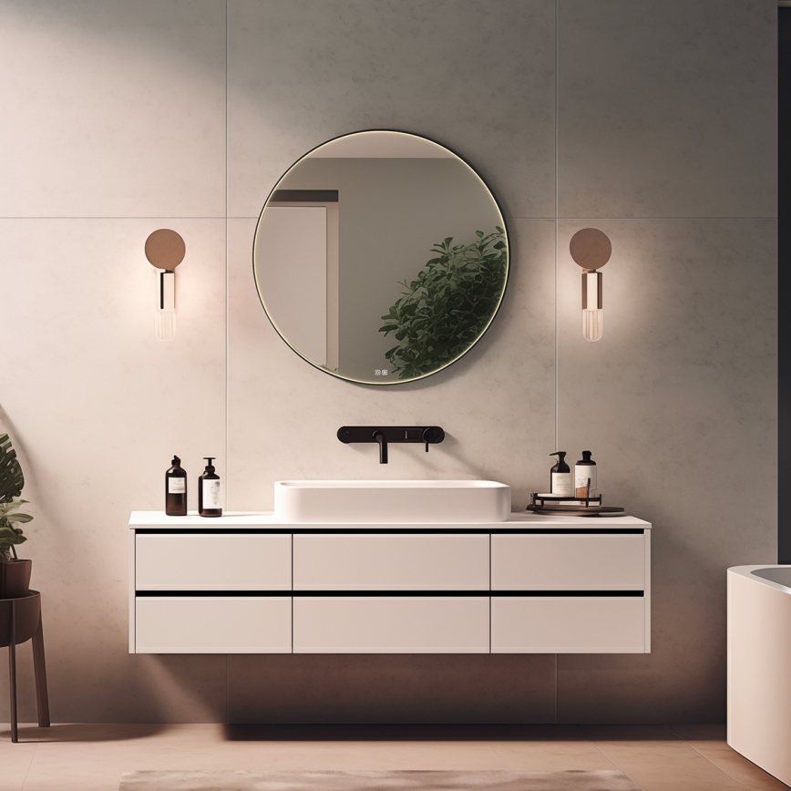 NIMCO ZPC 31000RVX-90 - Espejo de baño retroiluminado LED regulable / 20 W / 230 V / 3000–6500 K / Ø 60 cm / negro mate / IP44