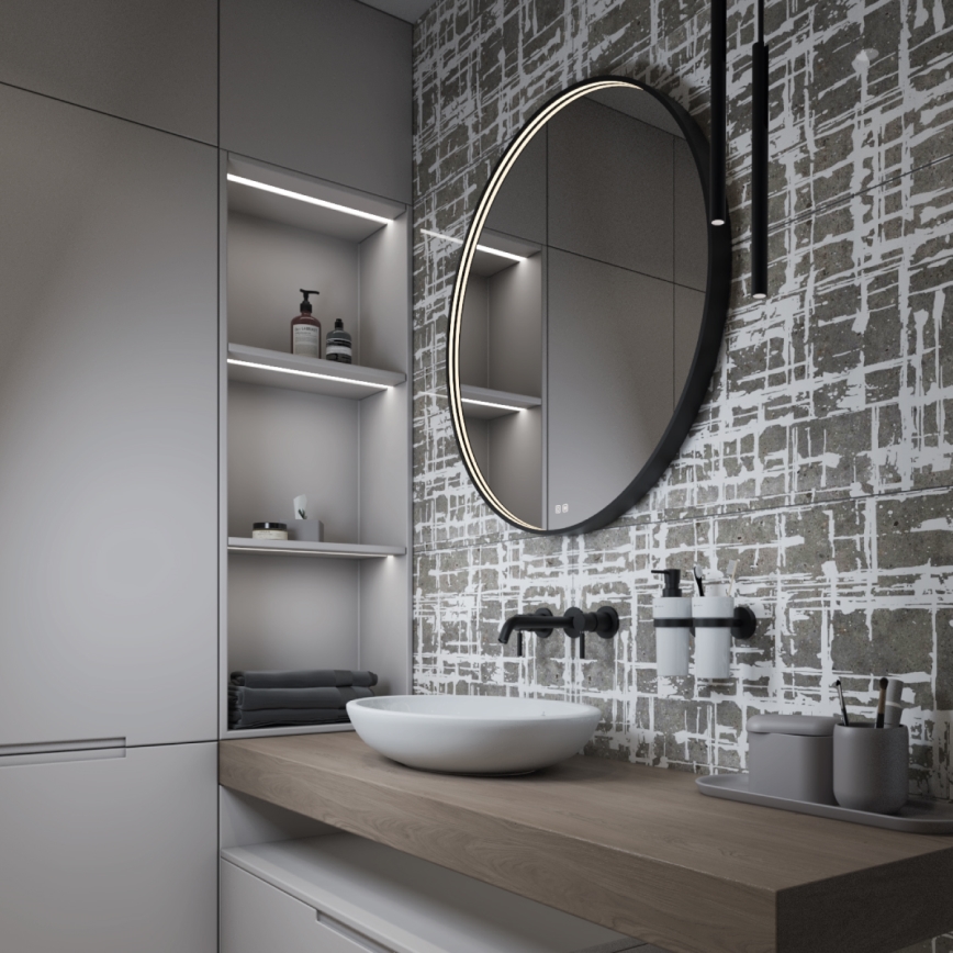 NIMCO ZPC 31001RVX-90 - Espejo de baño retroiluminado regulable LED/22W/230V 3000-6500K Ø 70 cm negro mate IP44