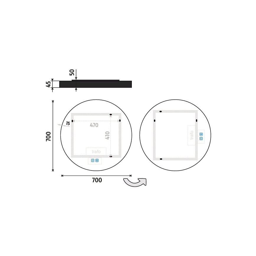 NIMCO ZPC 31001RVX-90 - Espejo de baño retroiluminado regulable LED/22W/230V 3000-6500K Ø 70 cm negro mate IP44
