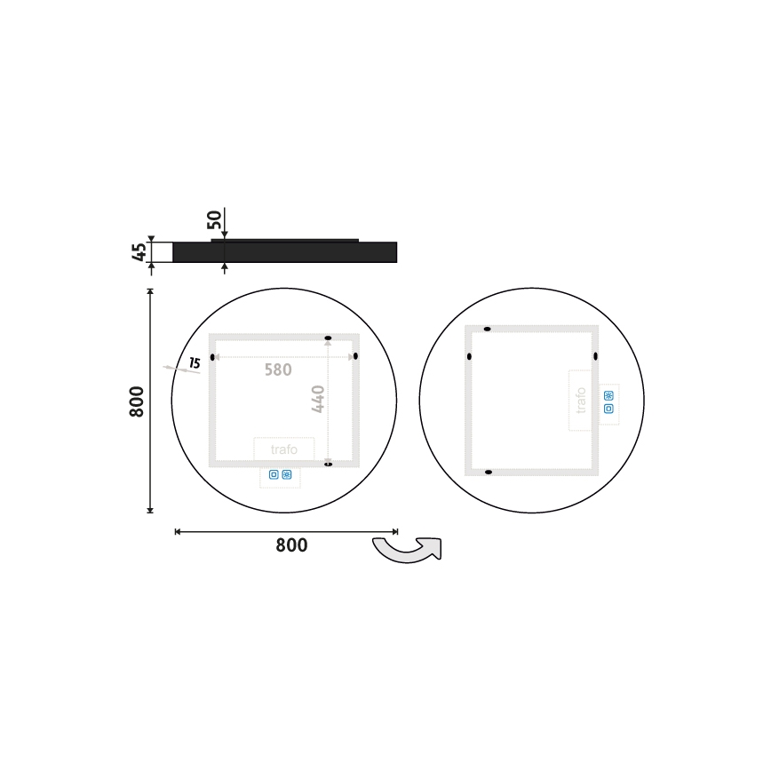 NIMCO ZPC 31002RVX-90 - Espejo retroiluminado LED regulable para baño LED/26W/230V 3000-6500K diámetro 80 cm negro mate IP44