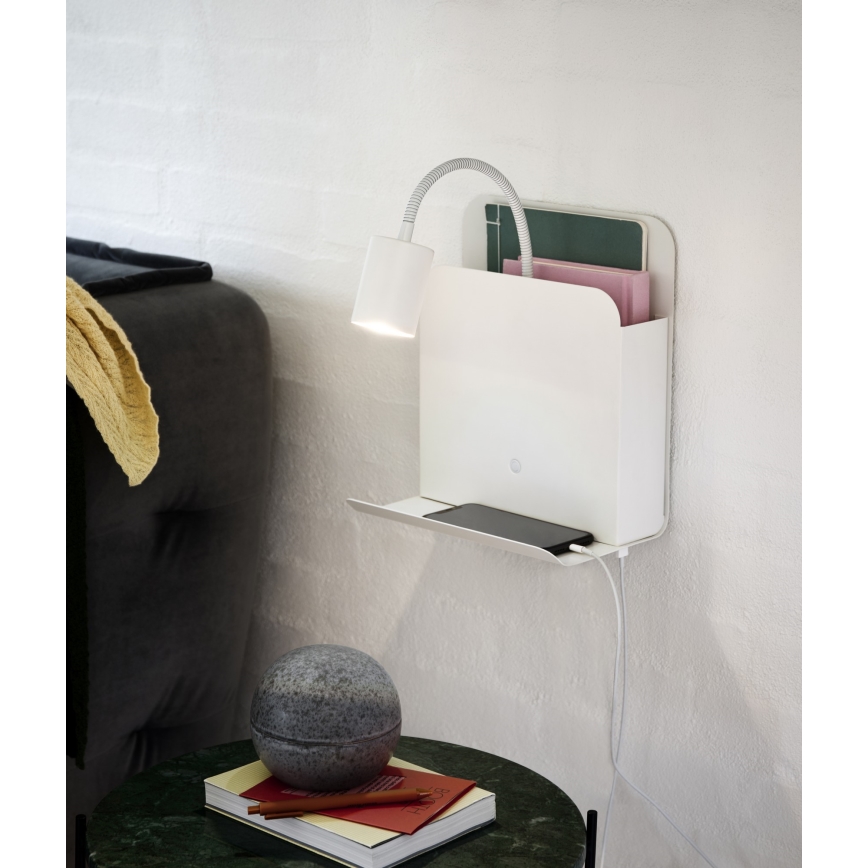 Nordlux - Foco de pared con estante y USB ROOMI 1xGU10/8W/230V blanco