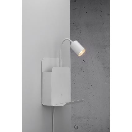 Nordlux - Foco de pared con estante y USB ROOMI 1xGU10/8W/230V blanco