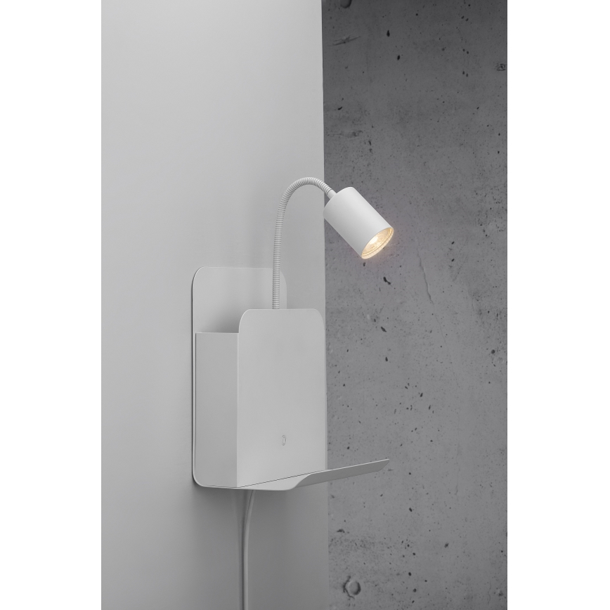 Nordlux - Foco de pared con estante y USB ROOMI 1xGU10/8W/230V blanco