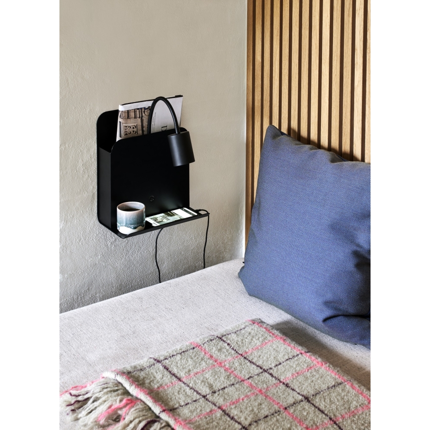 Nordlux - Foco de pared con estante y USB ROOMI 1xGU10/8W/230V negro