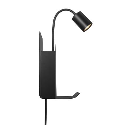 Nordlux - Foco de pared con estante y USB ROOMI 1xGU10/8W/230V negro