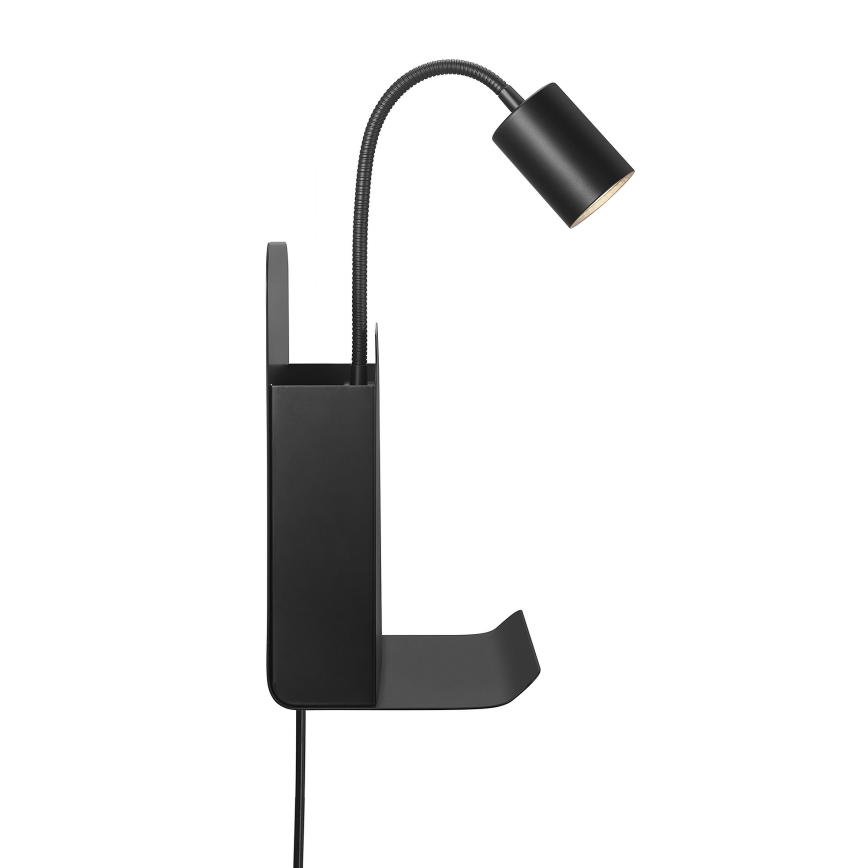 Nordlux - Foco de pared con estante y USB ROOMI 1xGU10/8W/230V negro