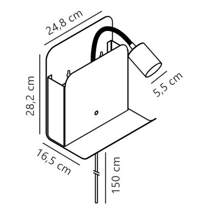 Nordlux - Foco de pared con estante y USB ROOMI 1xGU10/8W/230V negro