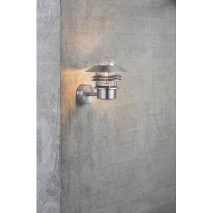 Nordlux - Aplique de exterior BLOKHUS 1xE27/60W/230V IP54 plata