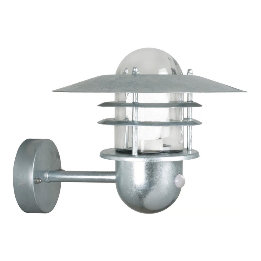 Nordlux - Aplique de pared exterior AGGER con sensor 1xE27/60W/230V IP54 plateado