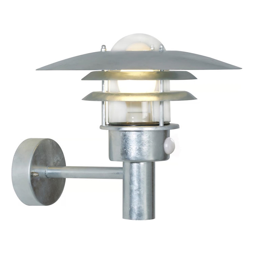 Nordlux - Aplique de pared exterior con sensor LONSTRUP 1xE27/60W/230V IP44 plateado