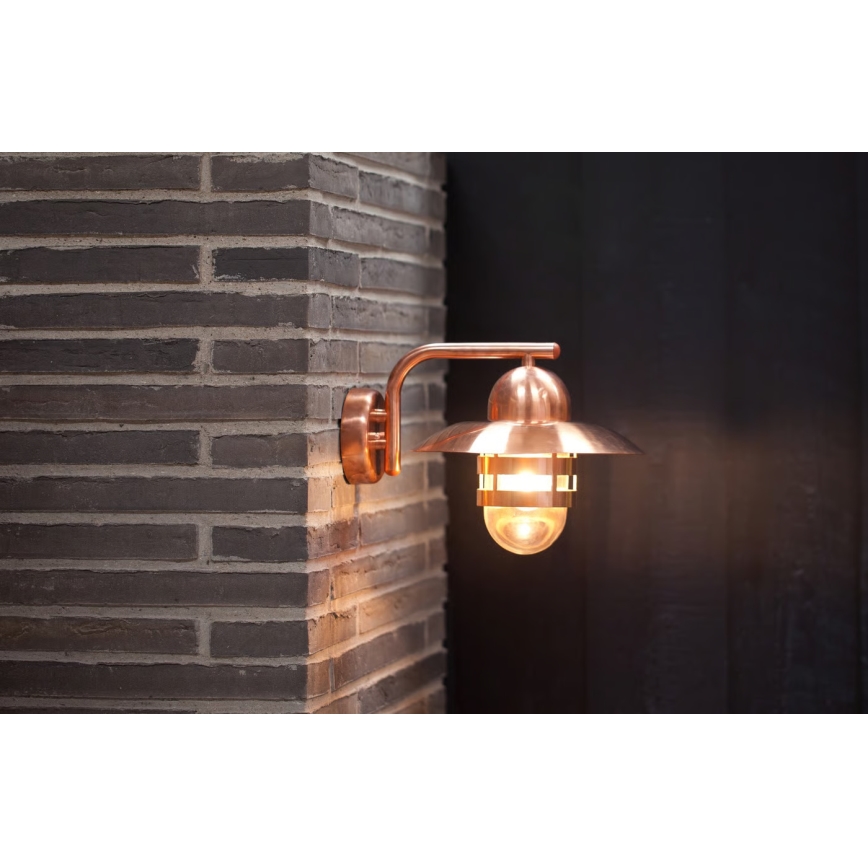 Nordlux - Aplique de pared exterior NIBE 1xE27/60W/230V IP54, acabado en cobre