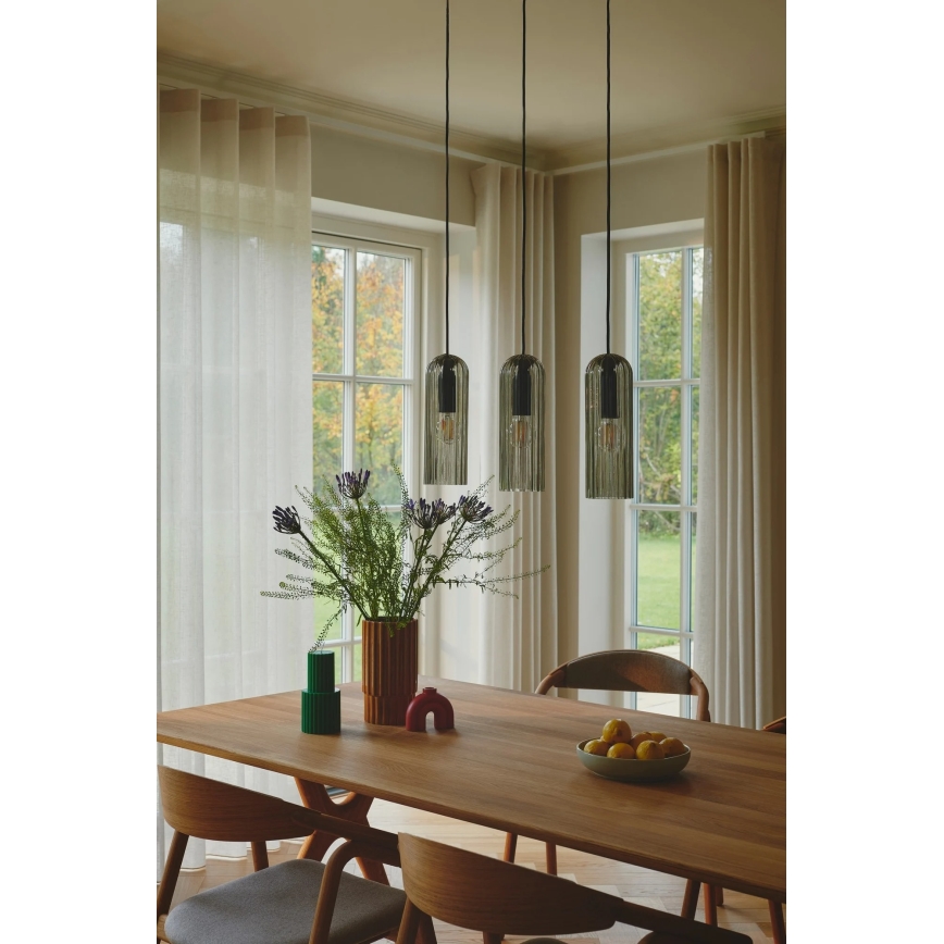 Nordlux - Lámpara colgante con cable MIELLA 3xE27/25W/230V negro/ahumado