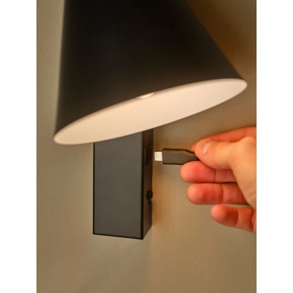 Nordlux - Lámpara de pared con USB WILMER 1xE14/40W/230V negra