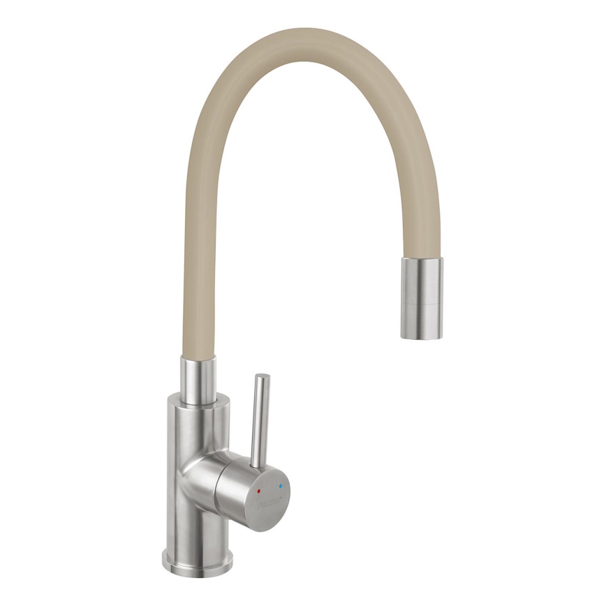 Novaservis - Grifo de fregadero con brazo flexible acero inoxidable/beige