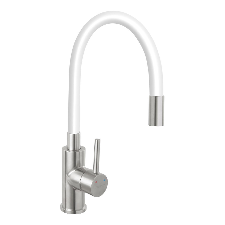 Novaservis - Grifo de fregadero con brazo flexible acero inoxidable/blanco
