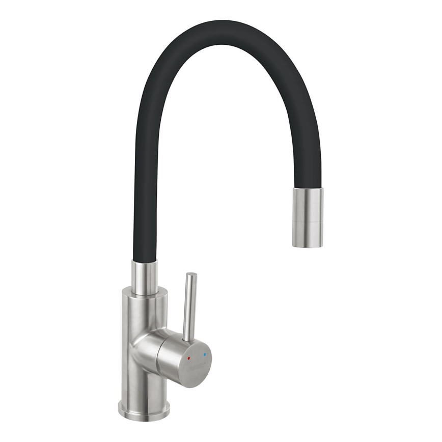Novaservis - Grifo de fregadero con brazo flexible acero inoxidable/negro mate