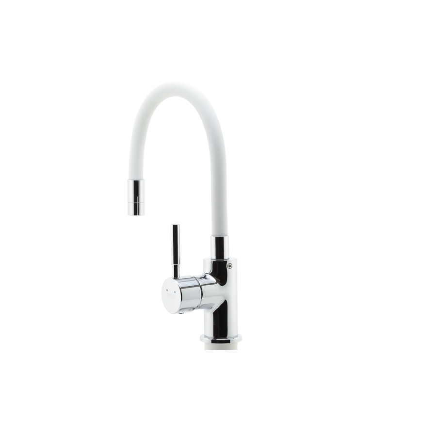 Novaservis - Grifo de fregadero con brazo flexible cromo brillante/blanco