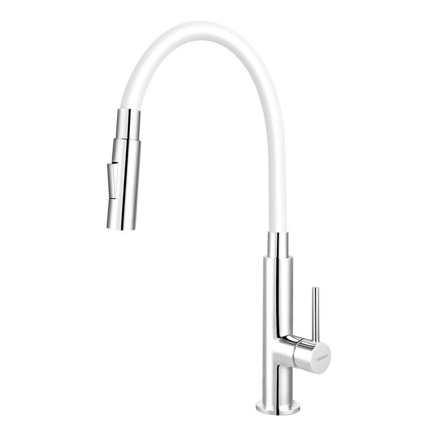 Novaservis - Grifo de fregadero con brazo flexible cromo brillante/blanco