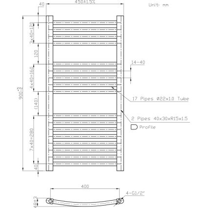 Novaservis - Radiador toallero para baño 365W/230V 90x45 cm blanco, de diseño redondeado