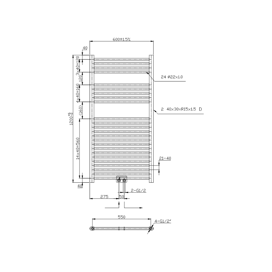 Novaservis - Radiador toallero para baño 423W/230V 120x60 cm cromado brillante recto
