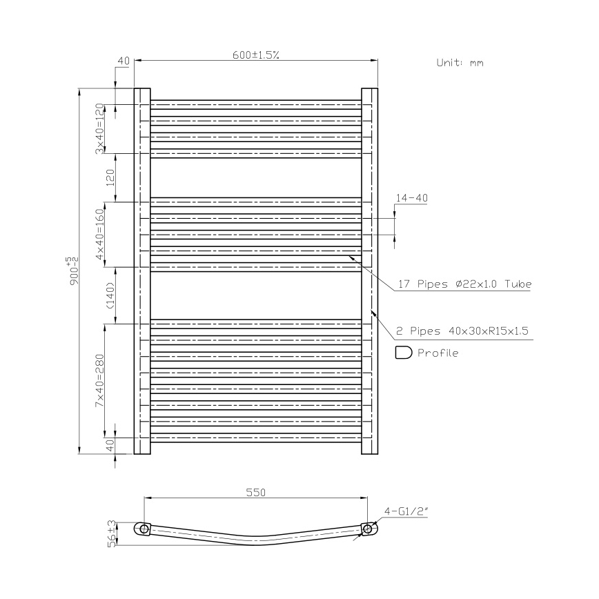 Novaservis - Radiador toallero para baño 478 W/230 V, 90 x 60 cm, blanco, acabado redondeado