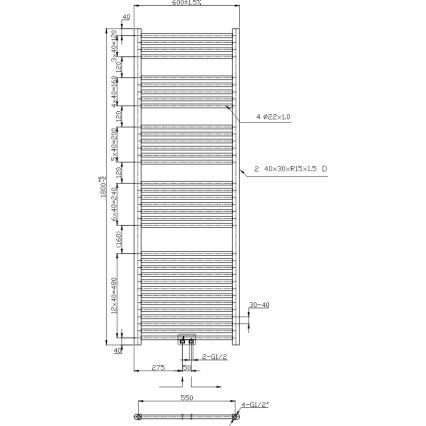 Novaservis - Radiador toallero tipo escalera para baño 630W/230V 180x60 cm cromo brillante recto