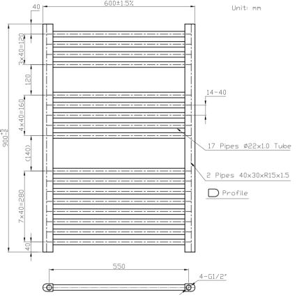 Novaservis - Radiador toallero tipo escalera para baño 478W/230V 90x60 cm blanco recto