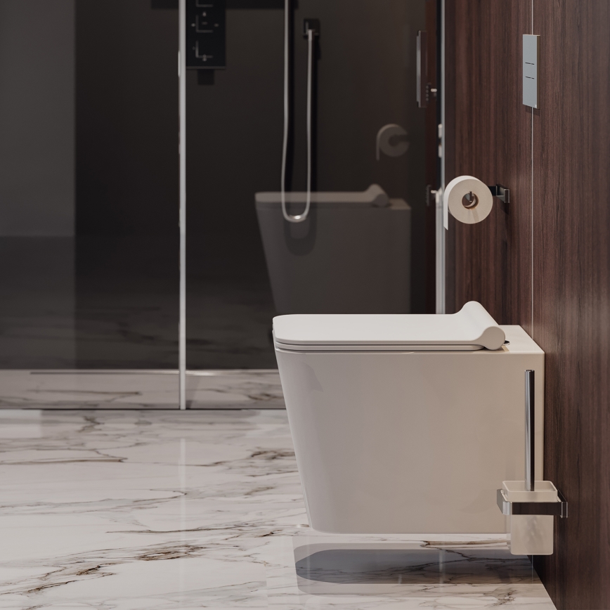OMNIRES BOSTONMWBP - Inodoro suspendido con asiento SoftClose BOSTON, cerámica/blanco brillante