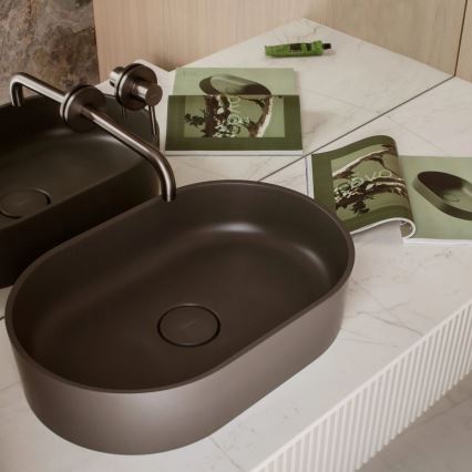 OMNIRES OVOUNAG - Lavabo sobre encimera OVO 55x36 cm dolomita/mate ceniza gris