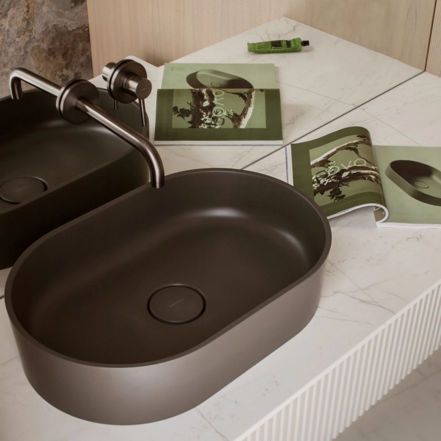 OMNIRES OVOUNAG - Lavabo sobre encimera OVO 55x36 cm dolomita/mate ceniza gris