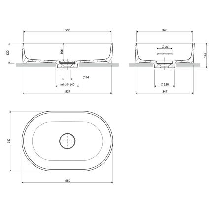 OMNIRES OVOUNAG - Lavabo sobre encimera OVO 55x36 cm dolomita/mate ceniza gris