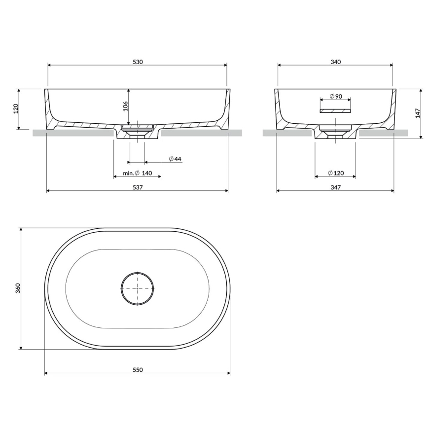 OMNIRES OVOUNAG - Lavabo sobre encimera OVO 55x36 cm dolomita/mate ceniza gris