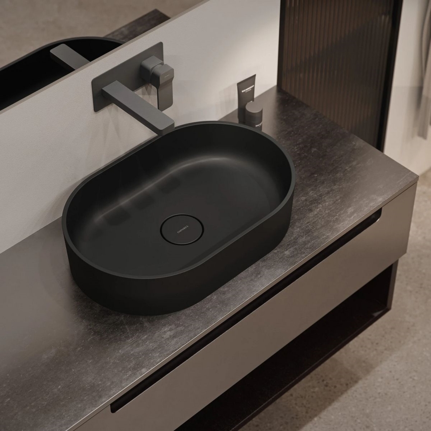 OMNIRES OVOUNBLV - Lavabo sobre encimera OVO 55x36 cm dolomita/mate negro lava