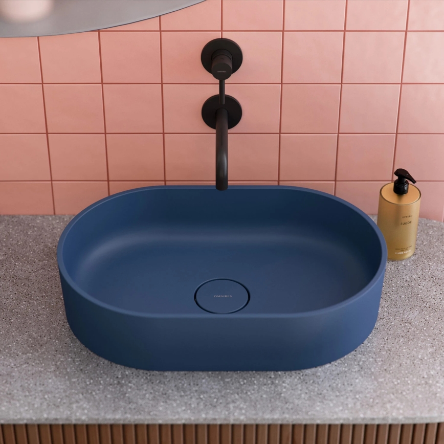 OMNIRES OVOUNMB - Lavabo sobre encimera OVO 55x36 cm dolomita/azul medianoche mate