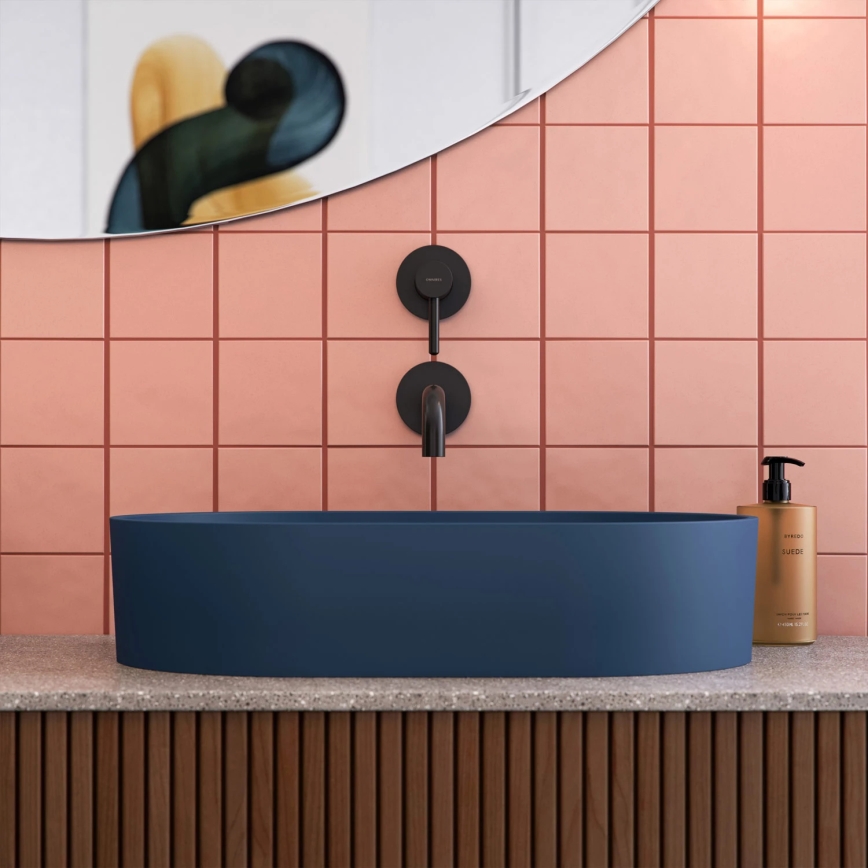 OMNIRES OVOUNMB - Lavabo sobre encimera OVO 55x36 cm dolomita/azul medianoche mate