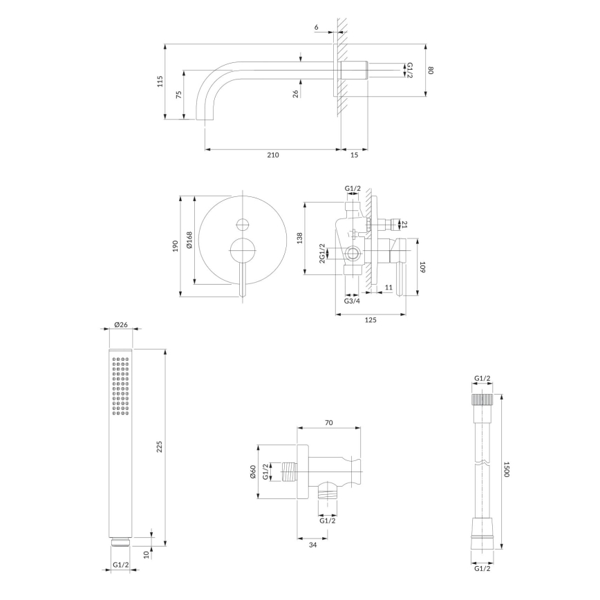 OMNIRES SYSYW01CR - Juego de baño con grifo empotrado Y cromo brillante