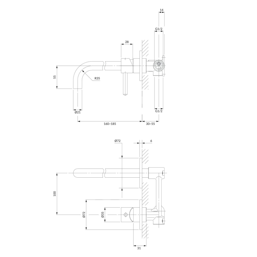 OMNIRES Y1215HCR - Grifo de lavabo para instalación empotrada Y cromo brillante