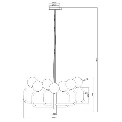 Ondaluce - Lámpara colgante con cable JEPPY 8xG9/7W/230V Ø 78,5 cm dorada/blanca
