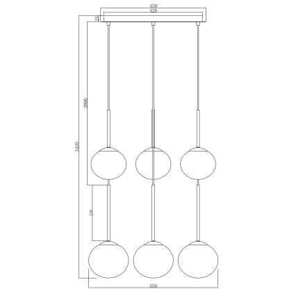 Ondaluce - Lámpara colgante con cable JEWEL 6×E14/10W/230V Ø 55 cm negro/negro ahumado