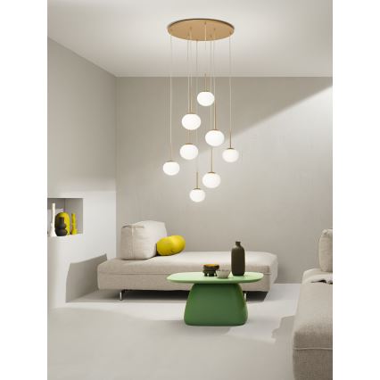 Ondaluce - Lámpara colgante con cable JEWEL 8xE14/10W/230V Ø 70 cm dorado/blanco