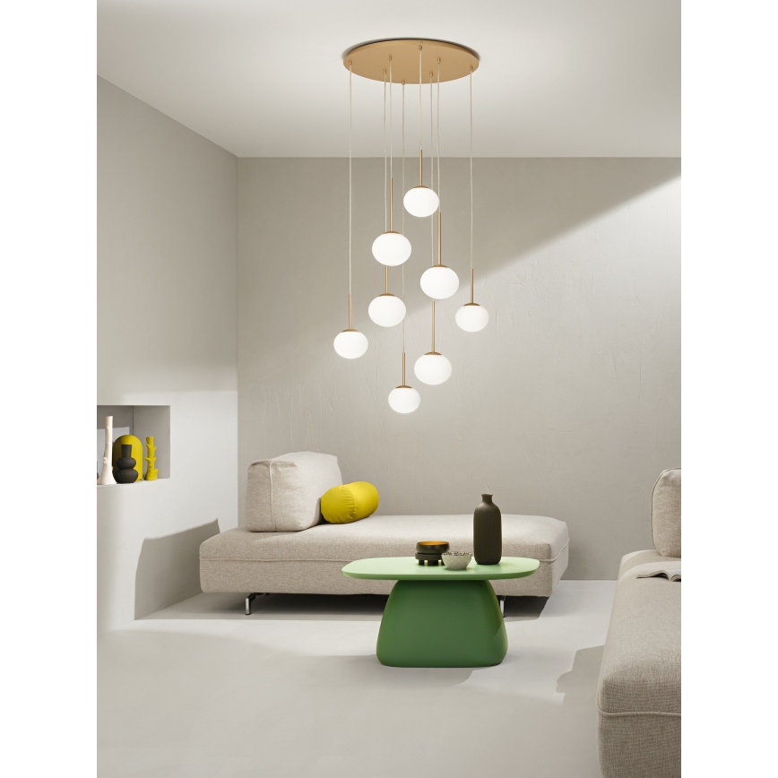 Ondaluce - Lámpara colgante con cable JEWEL 8xE14/10W/230V Ø 70 cm dorado/blanco