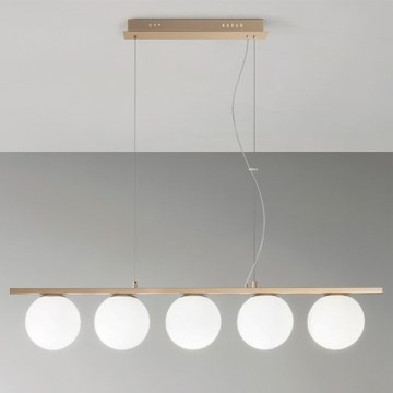 Ondaluce - Lámpara colgante con cable MONILE 5xE14/10W/230V dorada/blanca