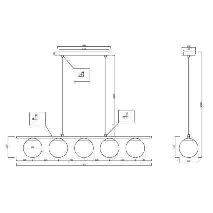 Ondaluce - Lámpara colgante con cable MONILE 5xE14/10W/230V dorada/blanca