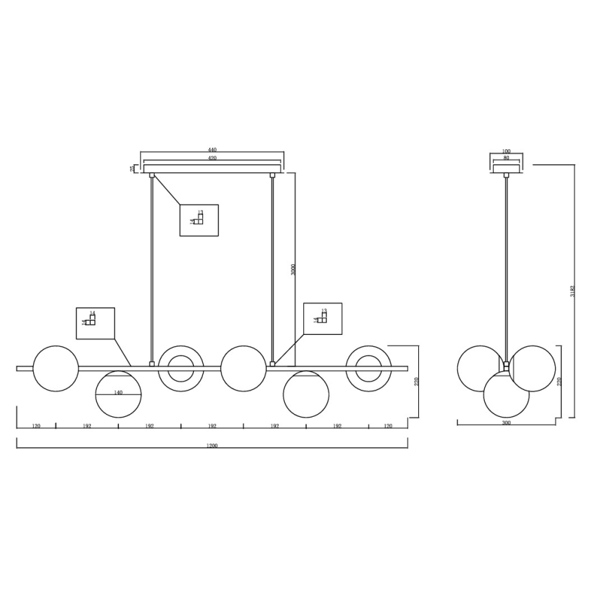 Ondaluce - Lámpara colgante con cable MONILE 6xE14/10W/230V dorada/blanca