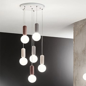 Ondaluce - Lámpara colgante con cable ROCK, 6xG9/7W/230V, Ø 35 cm, hormigón marrón/gris/blanco