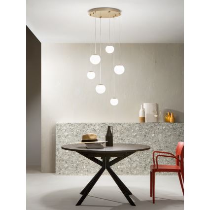Ondaluce - Lámpara colgante con cable SANTOS LED/48W/230V, diámetro 45 cm, dorado/blanco