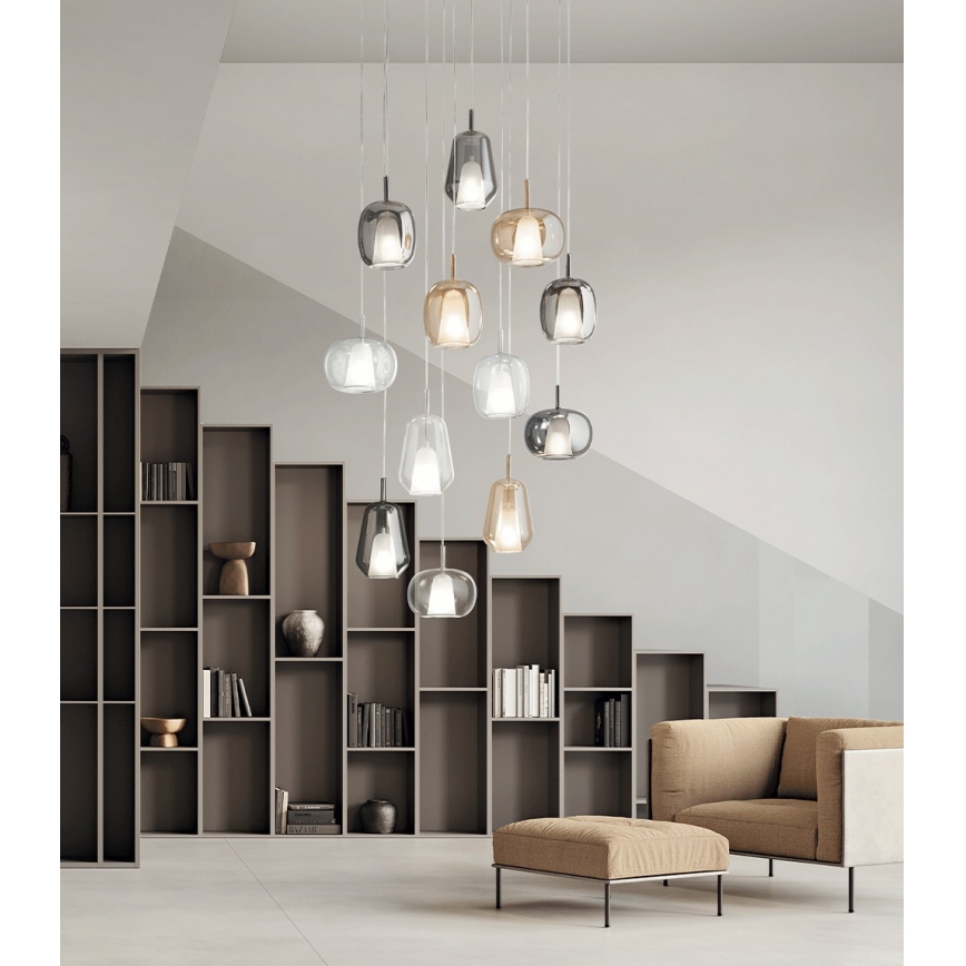 Ondaluce - Lámpara colgante con cable THELMA 1xE27/15W/230V beige ahumado