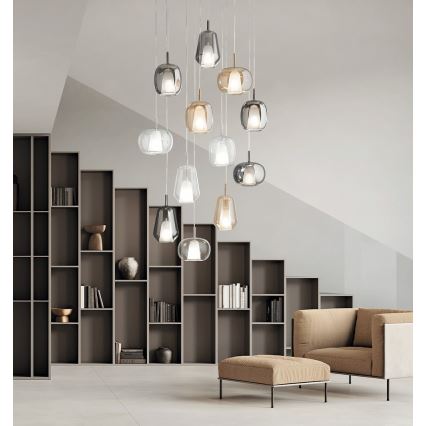 Ondaluce - Lámpara colgante con cable THELMA 3xE27/15W/230V beige ahumado