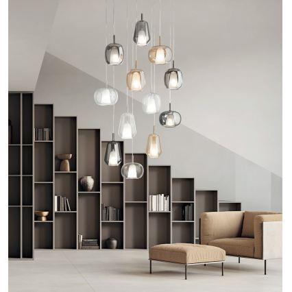 Ondaluce - Lámpara colgante con cable THELMA 3xE27/15W/230V gris ahumado