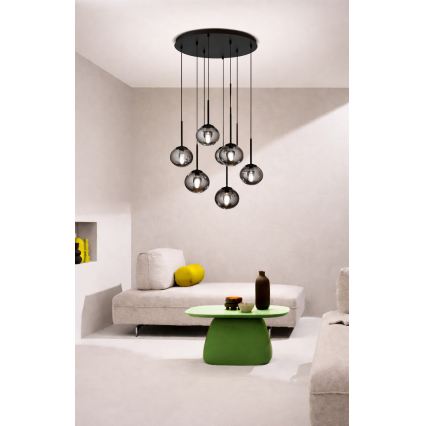 Ondaluce - Lámpara colgante de cable JEWEL 8xE14/10W/230V diámetro 70 cm negro ahumado